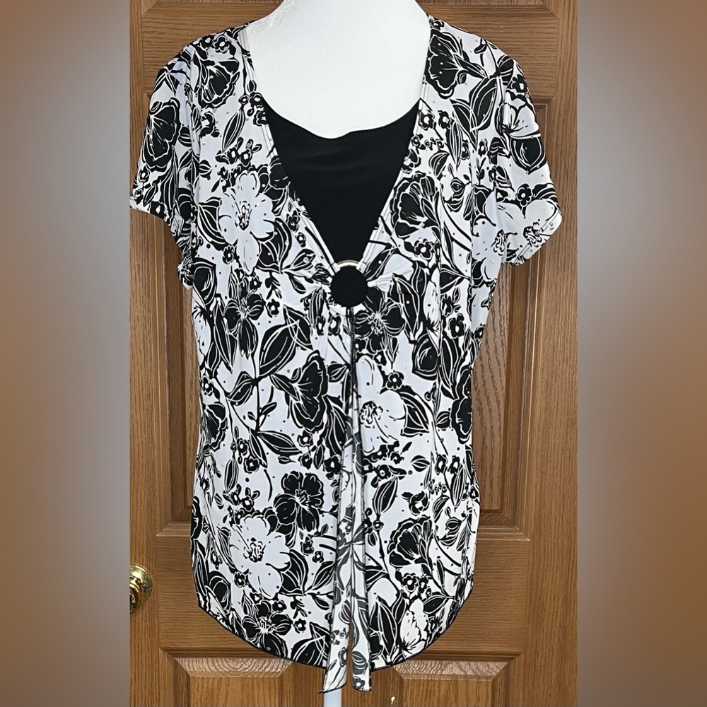 Elegant Black and White Floral Blouse